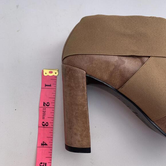 STUART WEITZMAN Peep Toe High Heels Brown Elastic Strap Sz 6 - Picture 7 of 13
